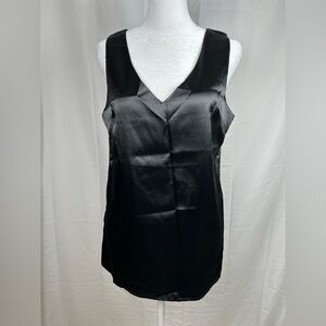 Black Satin V-neck Sleeveless Blouse Size Small Loose Relaxed Fit NWOT